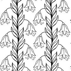 Beautiful monochrome Flower set, Vector seamless pattern.