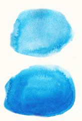 Blue set watercolor strokes hand drawn isolated paper texture stain on white background. Wet brush painted smudges abstract striped illustration.