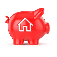Rotes Sparschwein, Haus, Bausparen, Icon, Bausparer