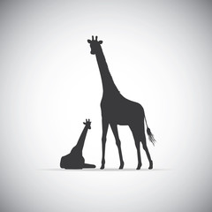 Naklejka premium Vector silhouette of mother giraffe with her baby