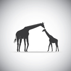 Naklejka premium Vector silhouette of mother giraffe with her baby