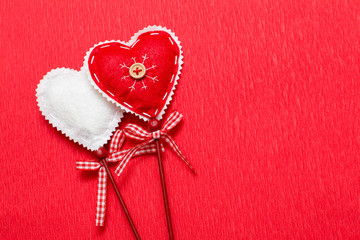 Hearts on red background, valentine day decoration, love concept