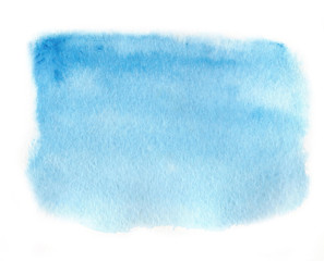 Blue set watercolor strokes hand drawn isolated paper texture stain on white background. Wet brush painted smudges abstract striped illustration.