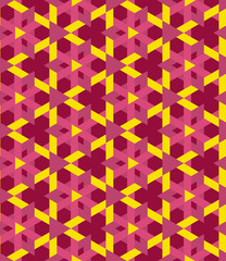 Modern seamless geometrical pattern of yellow, magenta and violet triangles on purple background