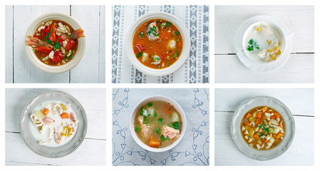 Food set of different soups.