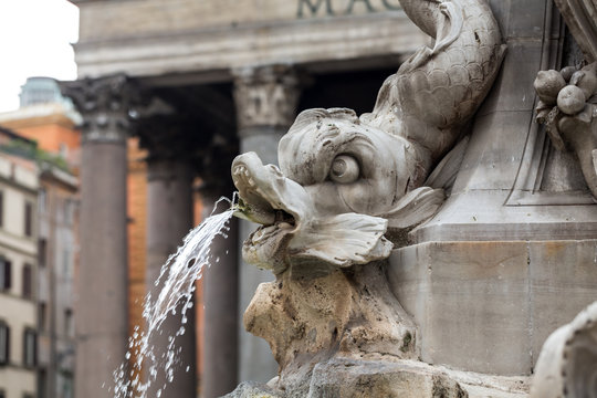  Close up of  Fountain of the Pantheon (Fontana del Pantheon)  at Piazza della Rotonda .. Rome,  Italy