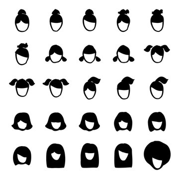 Female Haircut Icons Freehand 