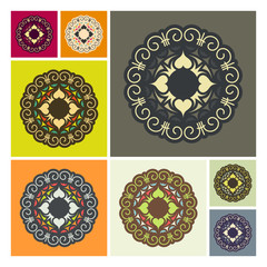 Set of Ethnic Circle Elements. Orient Traditional Design. Lace Pattern. Mandala Round Ornament. Vector Fashion Illustration.