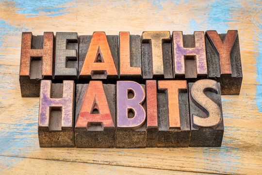healthy habits words - lifestyle concept