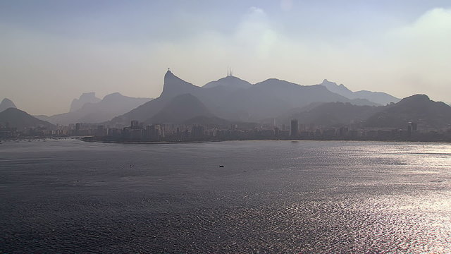 Low angle aerial view of Rio de Janeiro, Brazil