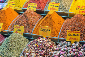 Different teas and spices at the Spice market in Istanbul