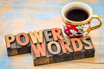 power words in vintage wood type