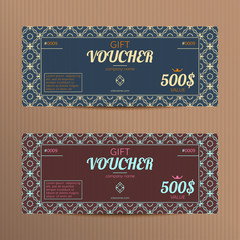 Gift voucher with elegant design. Gift card template. Coupon discount set. Voucher vector design. Coupon template with concept for jewelry promo.