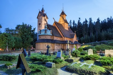 Fototapeta na wymiar Historic wooden temple Wang in Karpacz, Poland
