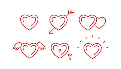 Set of outline heart symbols.