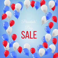 Banner for Presidents' Day Sale in USA. Colorful balloons in the sky. Vector illustration