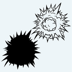 Cloud after the explosion. Isolated on blue background. Vector silhouettes