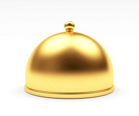 Golden tray with lid closed isolated on white background  