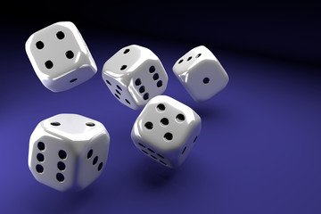 white dice set on violet background