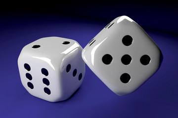 two dice lying on blue table