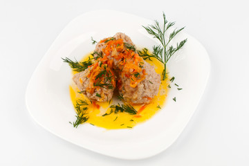 Meatballs on a white plate