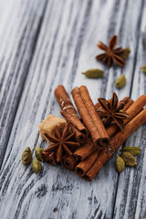 Cinnamon sticks, star anise, cardamom