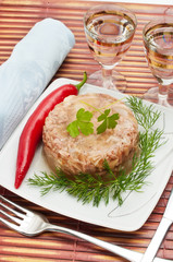 Traditional Russian food. Aspic meat jelly