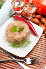 Traditional Russian food. Aspic meat jelly