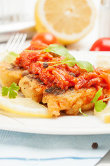 Fried fish with vegetable sauce.