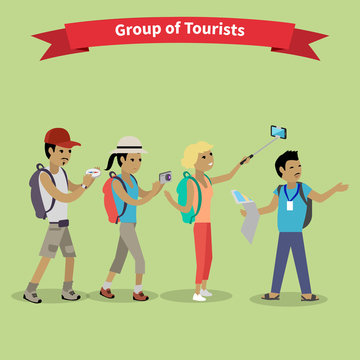 Tourists People Group Flat Style