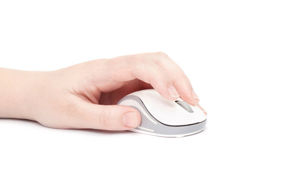Hand click on modern computer mouse isolated