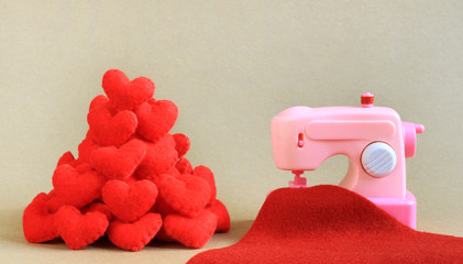 Model Pink Sewing Machine and Heap of Hearts