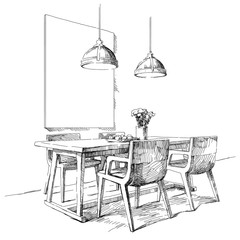 Modern interior hand drawing vector.