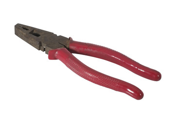 Pliers red / Old and dirty pliers red on white background.
