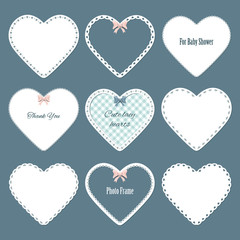 Cute lacy doilies in the shape of heart set. Can be used for scrapbook, valentine's, baby shower design. - obrazy, fototapety, plakaty
