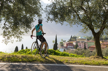 Fototapeta premium roadbike girl take a break