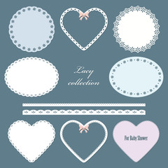 Lacy doilies. Oval, round, in the shape of heart napkins and straight lace set.