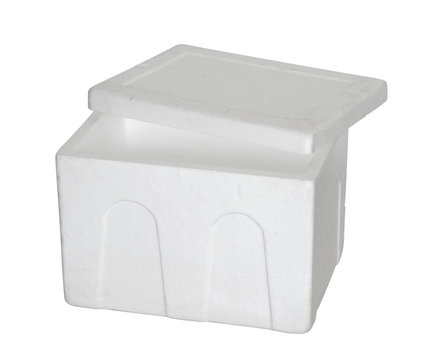Open Styrofoam box / Open Styrofoam box on white background.
