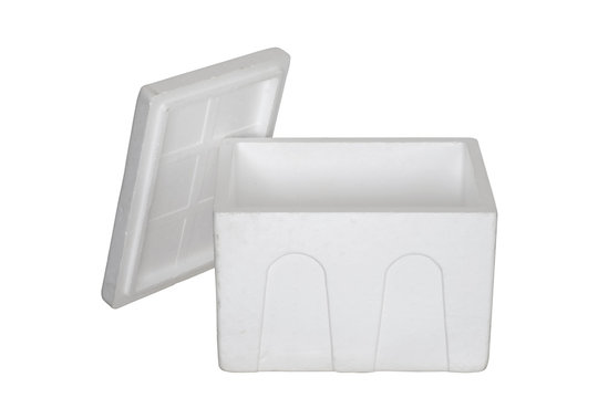 Open Styrofoam box / Open Styrofoam box on white background.