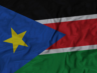 Close up of Ruffled South Sudan flag