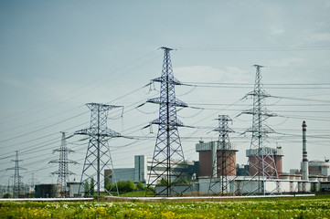 Nuclear Power Plant with power pylons.