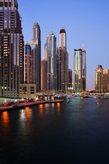 Fototapeta na wymiar Skyscrapers of Dubai Marina at twilight