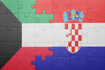 puzzle with the national flag of kuwait and croatia