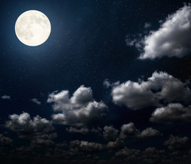 cloudy night sky with moon and star. Elements of this image furnished by NASA.