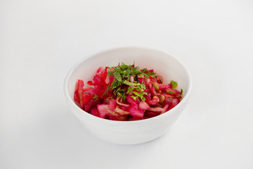 Plate of traditional Russian meal vinegret isolated