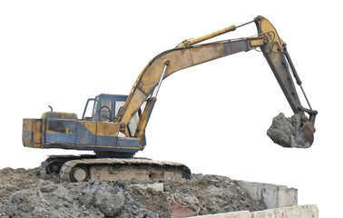 Excavator machine / Excavator machine working on white background.