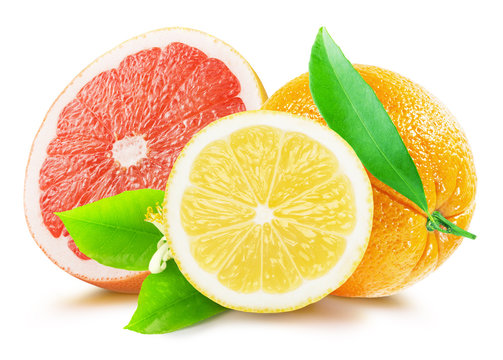 Grapefruit, Lemon And Orange Isolated On The White Background