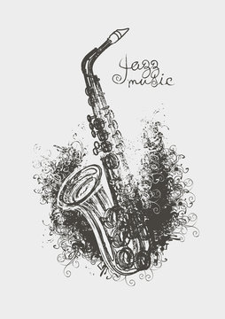 Vector drawing of a saxophone with floral patterns