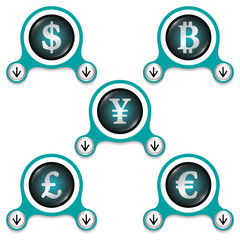 Green abstract icons and silver currencies symbols