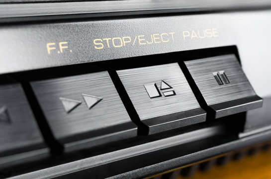 Macro Of A Rectangular Stop / Eject Button Of An Old Hifi Stereo Audio System